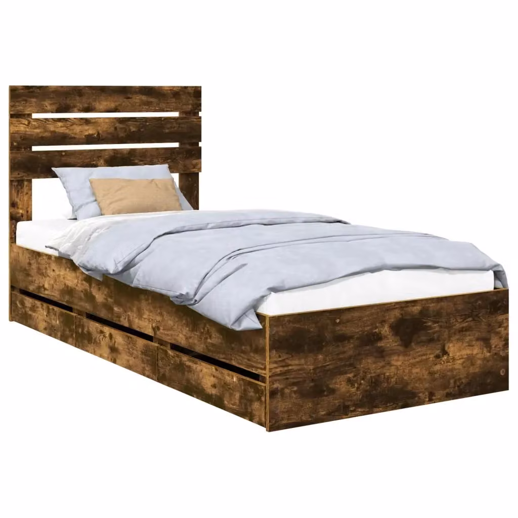 Struttura letto moderna con cassetto vidaXL in legno color rovere fumé L 190 cm x P 78 cm x H 196 cm – 2