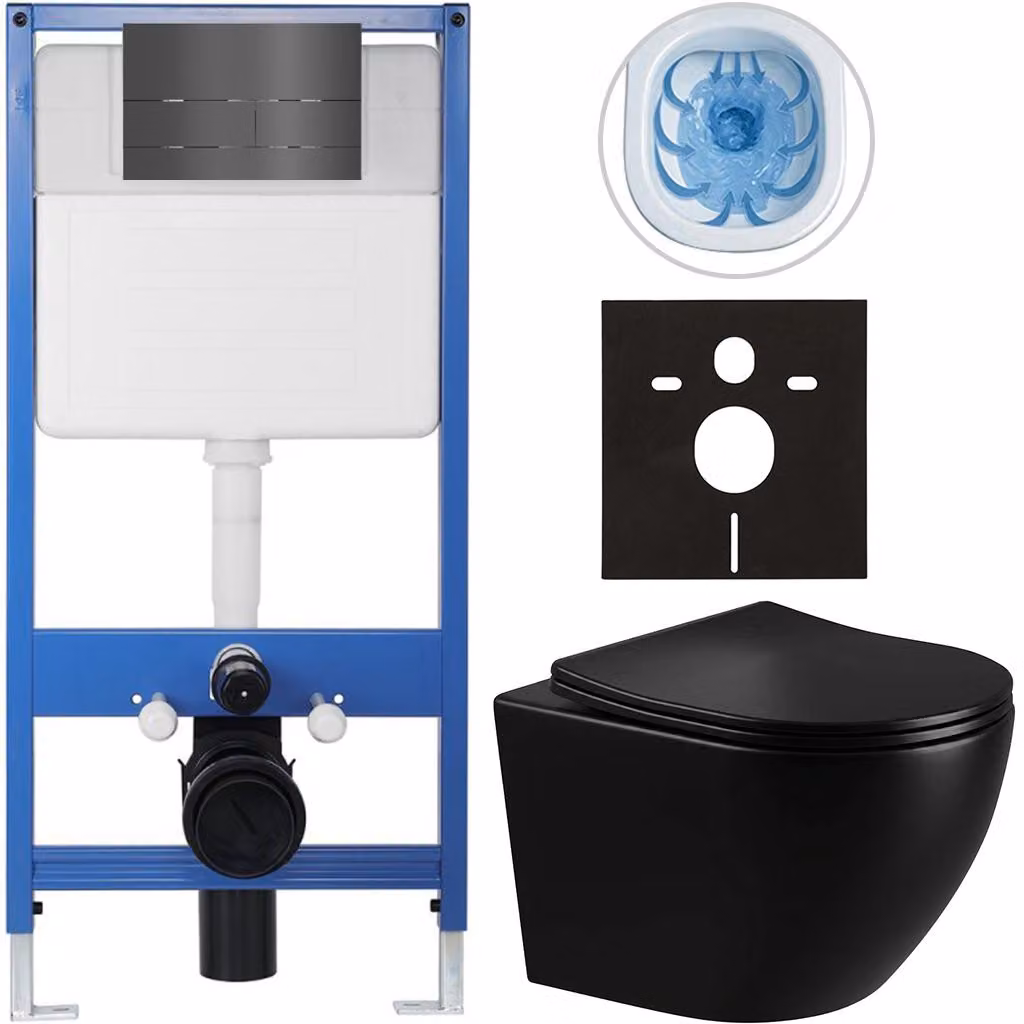 CERANO - Set completo per WC da incasso Lite/Verde - nero lucido - pulsante per WC Line, grigio scuro - installazione a parete - 49x36 cm
