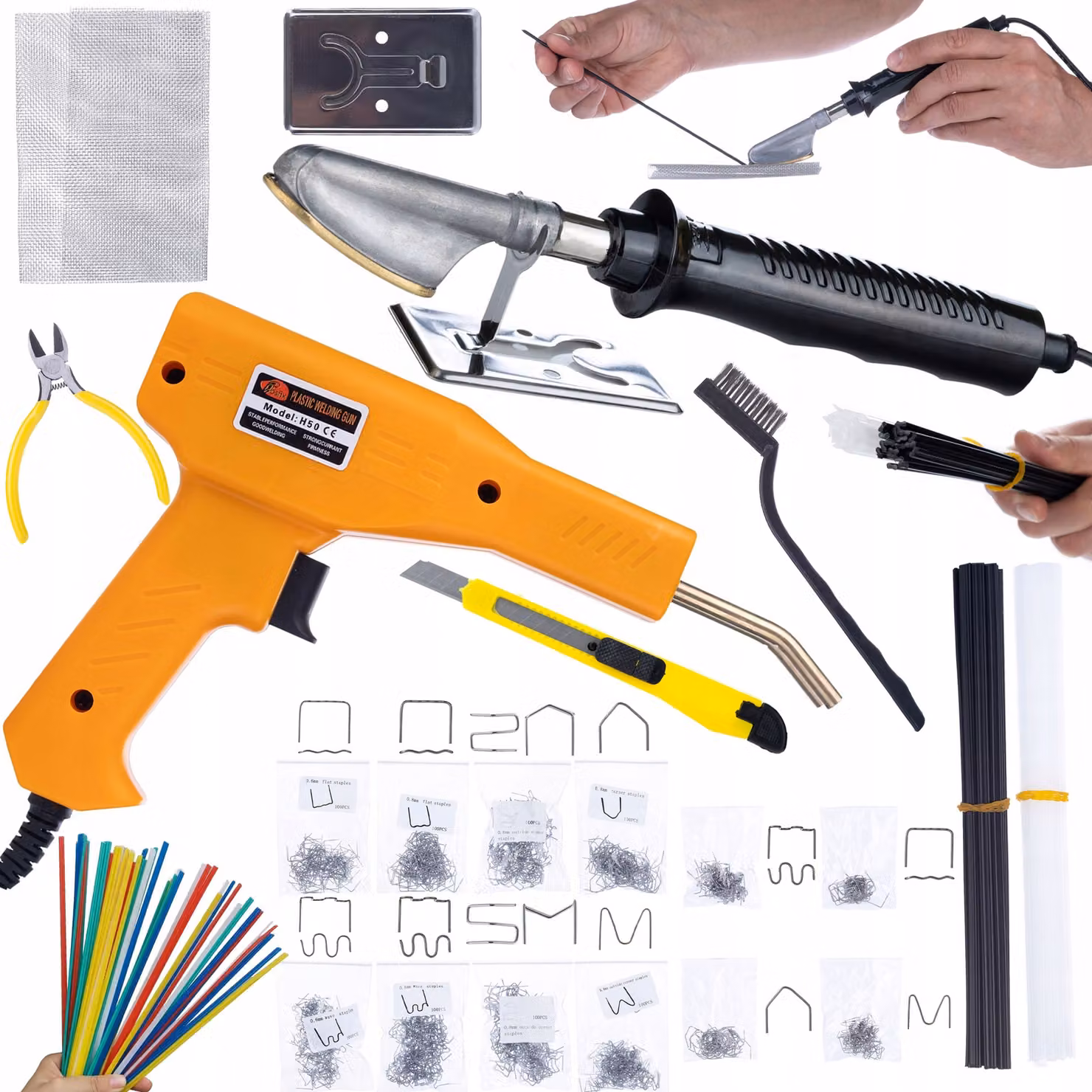 Rosfix Set Saldatore per Plastica e Cucchiaio Ad Aria Calda - 230 V, 50 W, 750 °C, 800 Morsetti, 5 Bacchette per Saldatura | Auto, Fai da Te