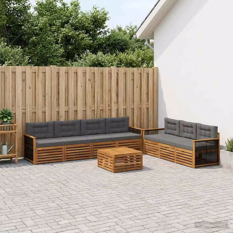 vidaXL Set di divani da esterno 8 pz in legno di acacia con cuscini, Beige, Antracite e Marrone