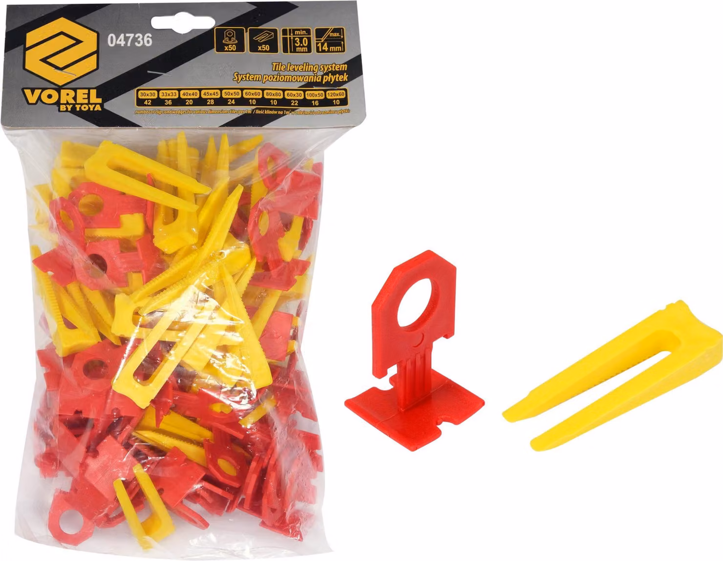 Sistema di livellamento per piastrelle da 3 mm – Set da 50 clip + 50 cunei