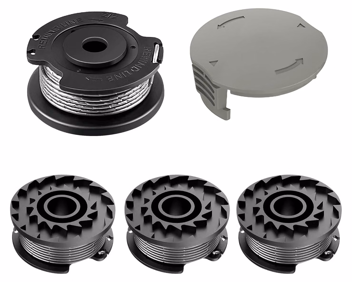 4 bobine di filo di ricambio per tagliaerba, diametro 1,65 mm, lunghezza 4,9 metri, con copertura per la bobina, compatibili con diversi modelli