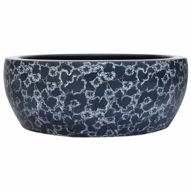 Lavabo da Appoggio Nero e Blu Rotondo Φ41x14 cm Vetroceramica
