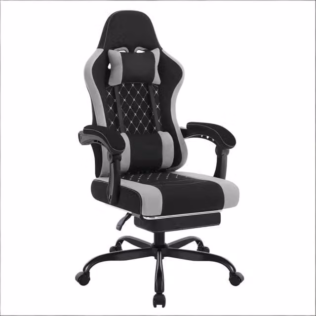 Sedia da ufficio ergonomica girevole con massaggio, poggiapiedi e schienale reclinabile in tessuto a rete nero grigio