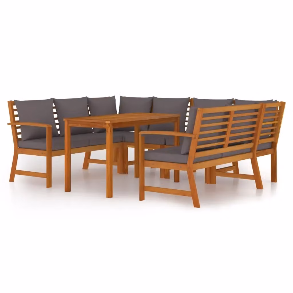 Set da pranzo da giardino vidaXL in legno di acacia con 7 pezzi e cuscini, colore marrone e grigio, L/P/H: 110 x 60,5 x 81 cm – 2