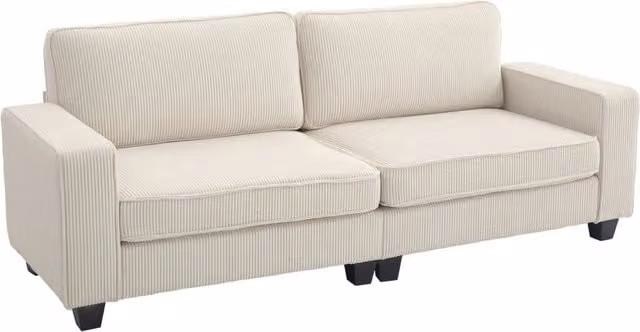 Divano 3 posti in tessuto a coste crema con struttura robusta e cuscini imbottiti 227x84x87 cm