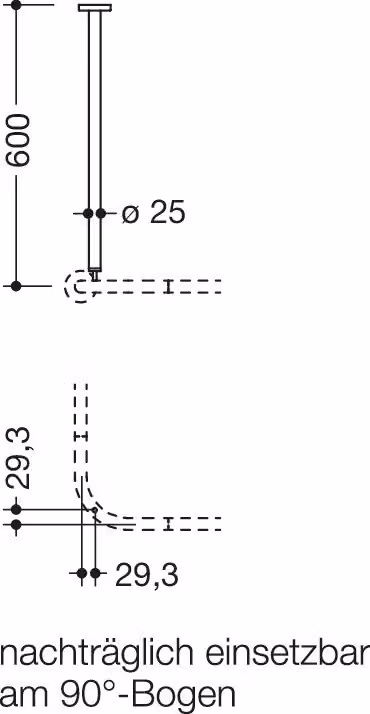 Sospensione a soffitto HEWI, d:25, A=600mm, cromo