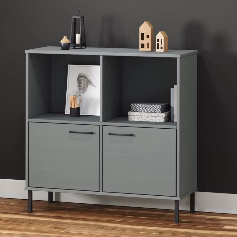 Libreria OSLO vidaXL in legno massello di pino e metallo grigio, L 90 cm x P 35 cm x H 90,5 cm