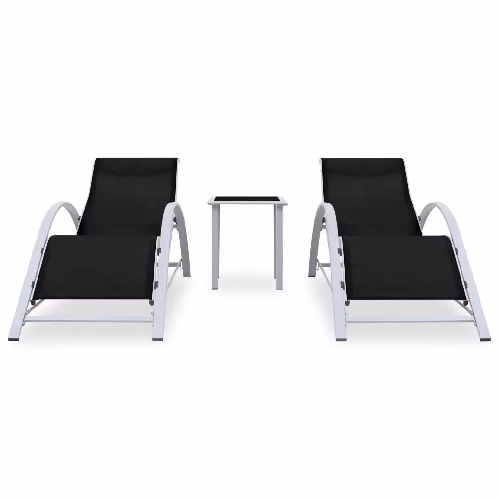 Set di 2 lettini prendisole PrendiLettino con tavolino in alluminio nero e tessuto textilene per giardino e terrazza – 2
