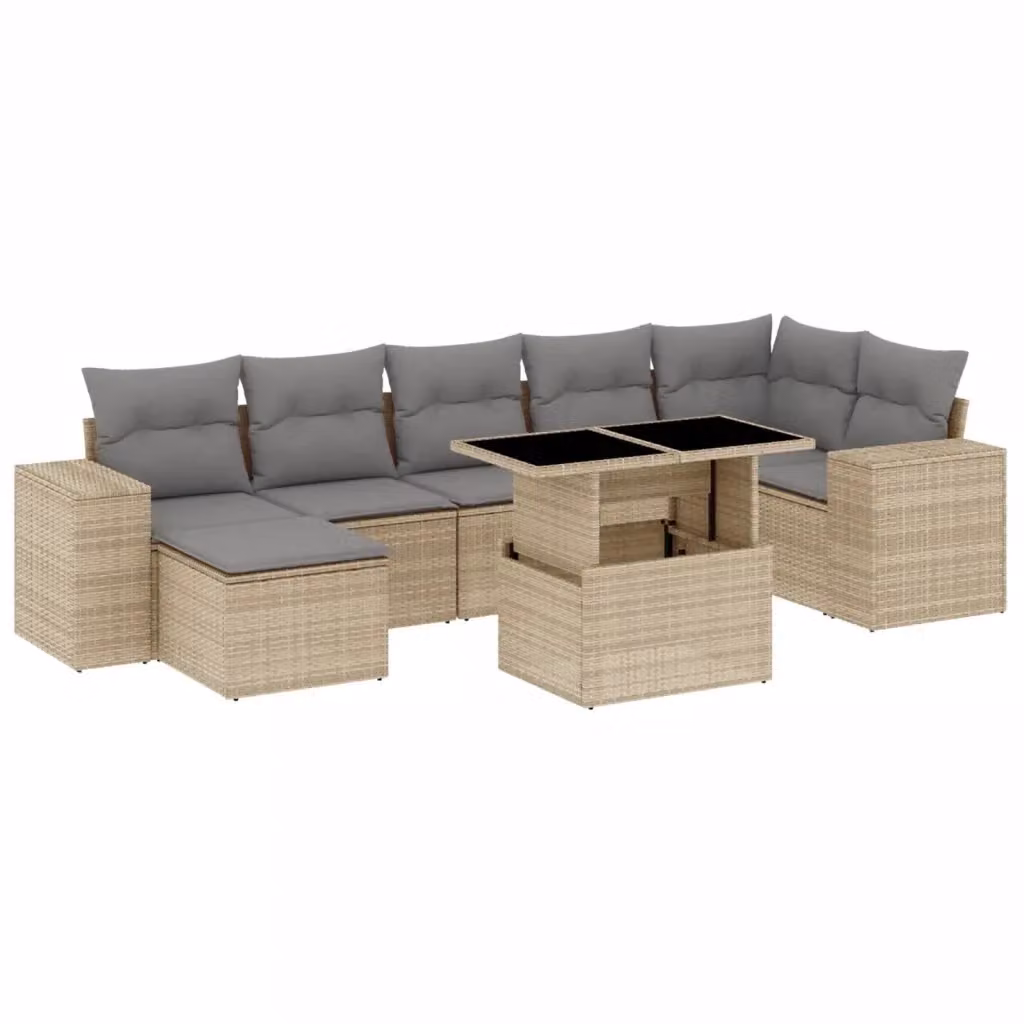 vidaXL Set Divano da Giardino a L 8 pz in Polyrattan Beige con Cuscini e Tavolino – 2