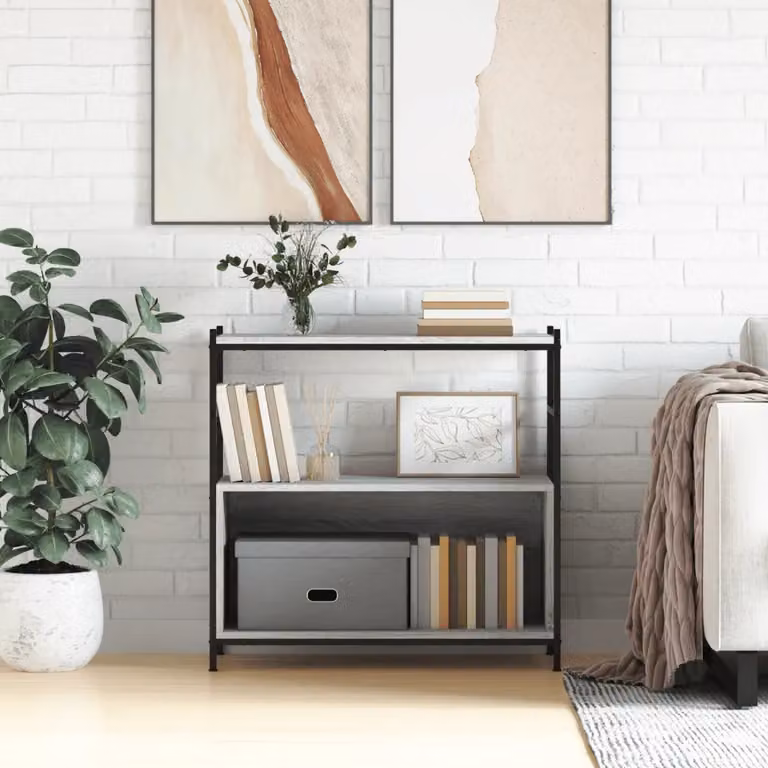 Libreria industrial vidaXL in legno multistrato e ferro, Grigio Sonoma, L 80 cm x P 30 cm x H 78,5 cm