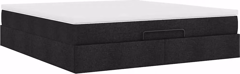Struttura Letto Pouf con Materasso Nero 160x200 cm in Tessuto