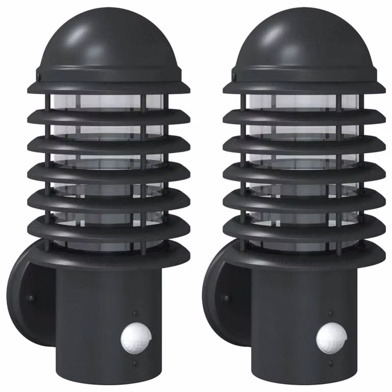 Applique per Esterno con Sensore 2 pz Nere in Acciaio Inox