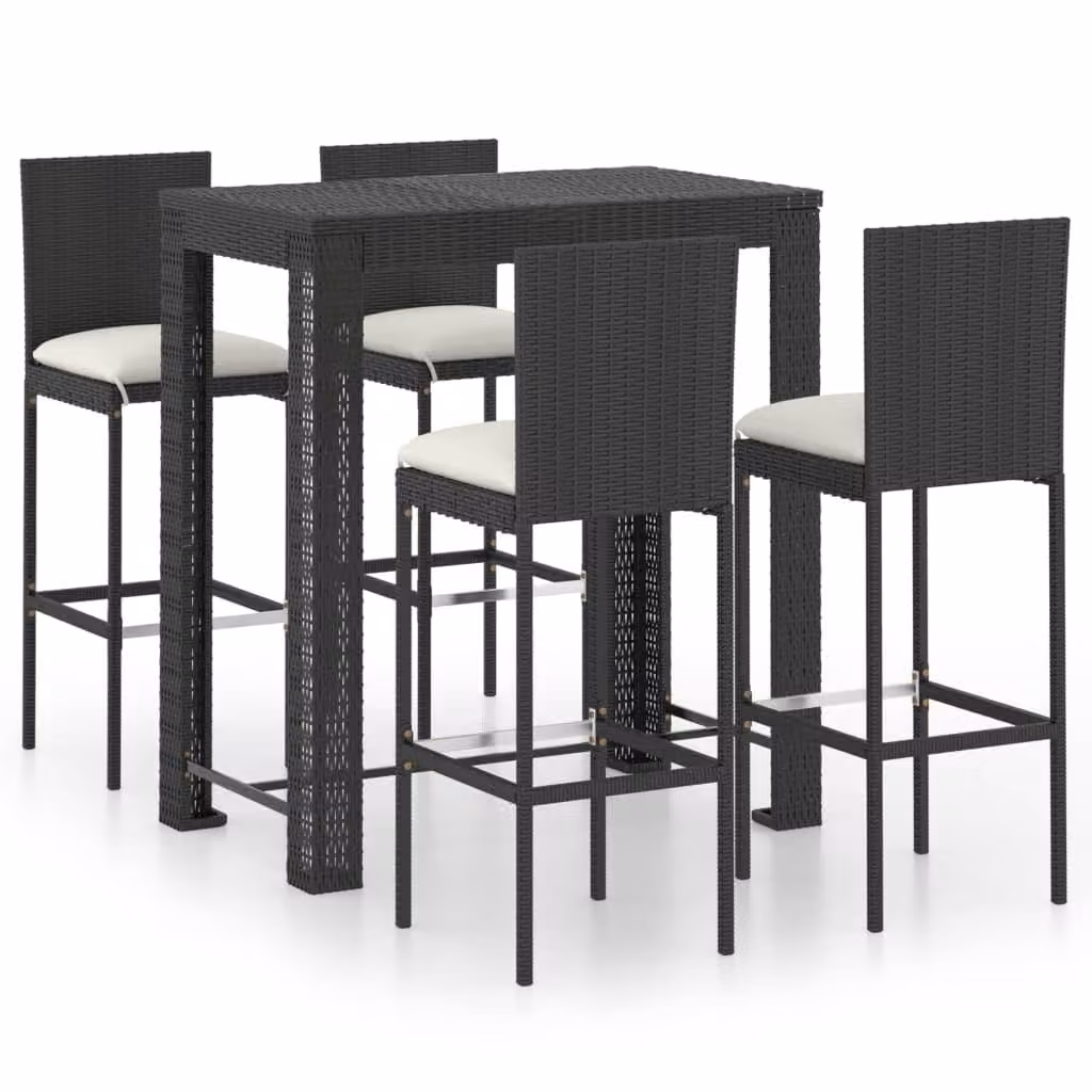 Set Bar da Giardino 5 pz con Cuscini Polyrattan Nero