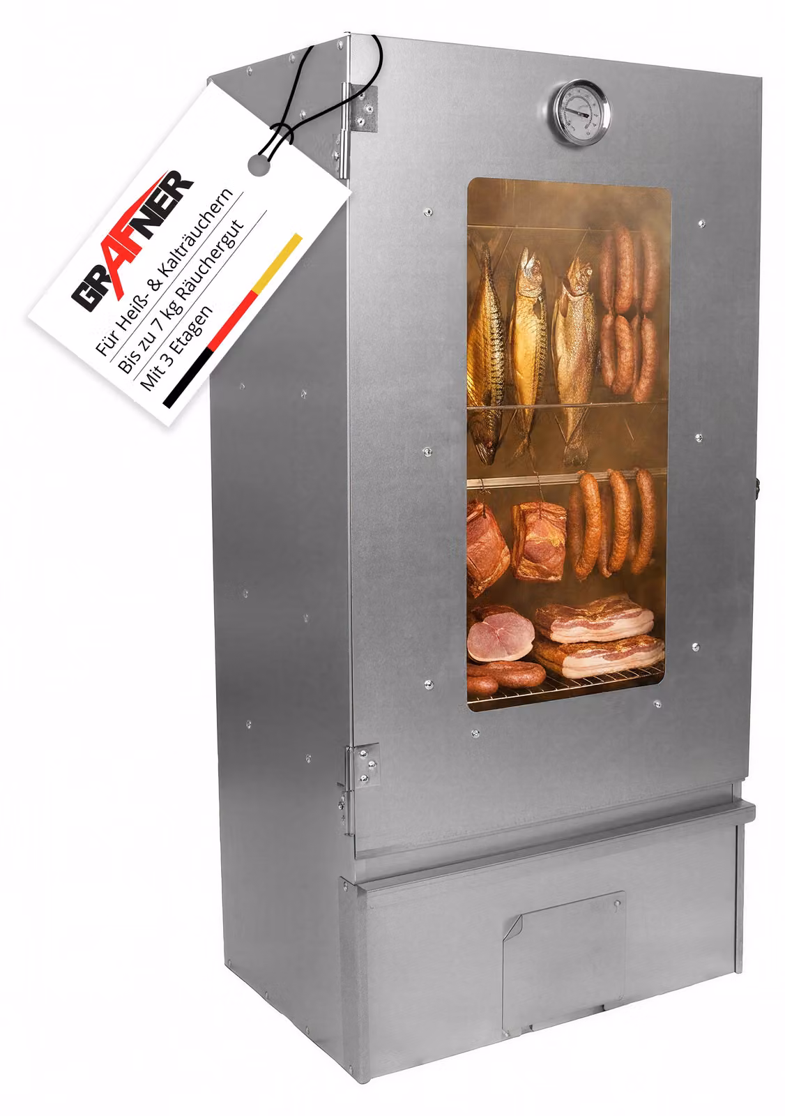 Forno affumicatore Grafner a 3 ripiani 44x28x80 con finestra di visualizzazione e termometro