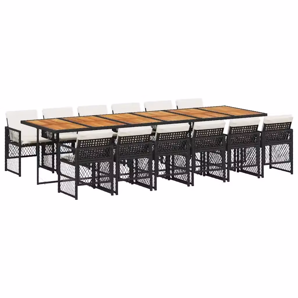 vidaXL Set da Pranzo da Giardino 13pz in Polyrattan e Legno di Acacia con Cuscini Nero e Bianco – 2