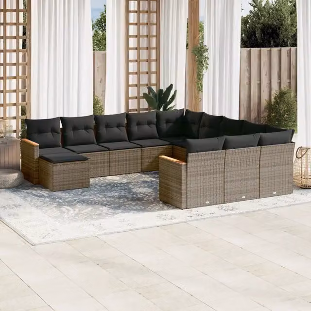 Set Divani da Giardino 12 pz con Cuscini Grigio in Polyrattan 3226585