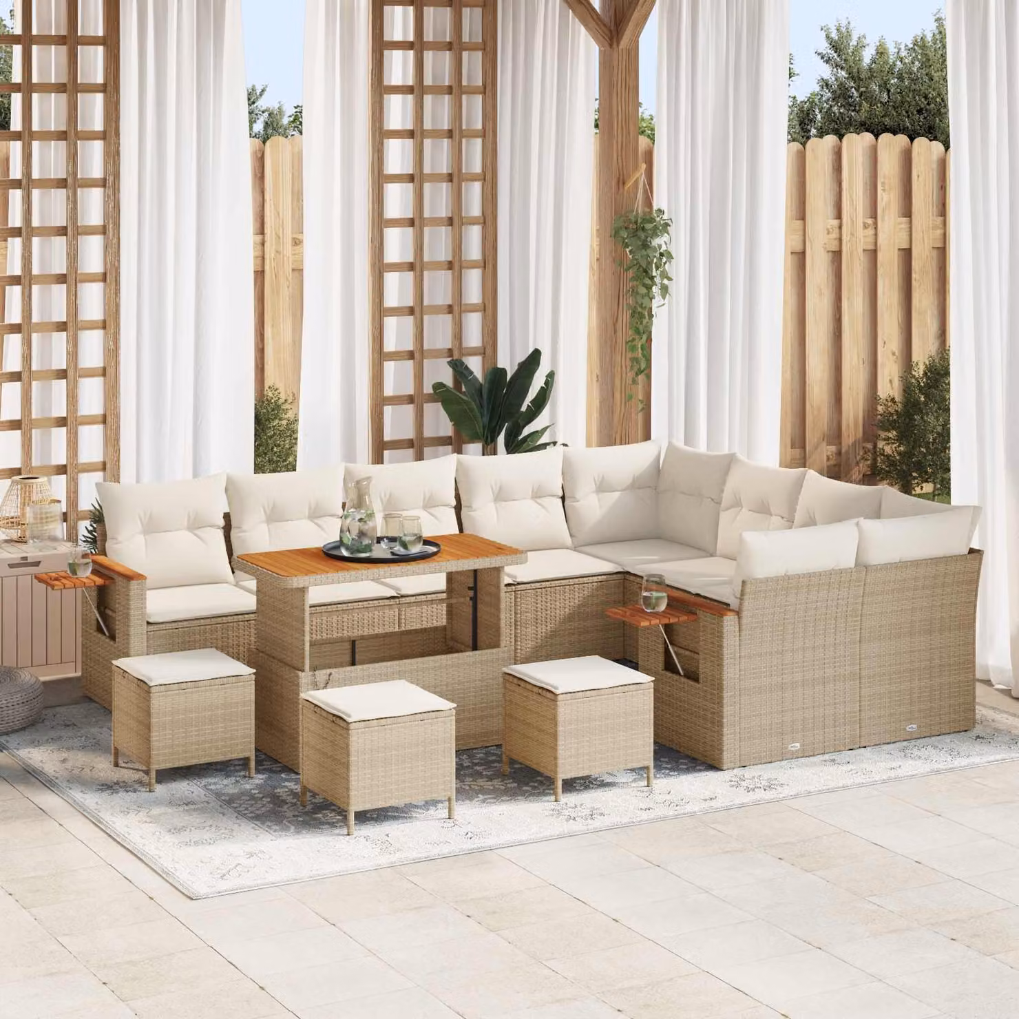 Set Divano da Giardino vidaXL 13 Pezzi in Polyrattan Beige con Cuscini e Tavolino da Esterno – 1