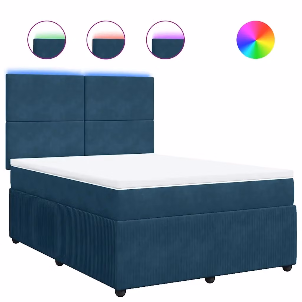 Letto Ibrido vidaXL in Velluto Blu e Bianco con Illuminazione Sottostante e Porta USB, L/P: 160 x 200 cm – 2