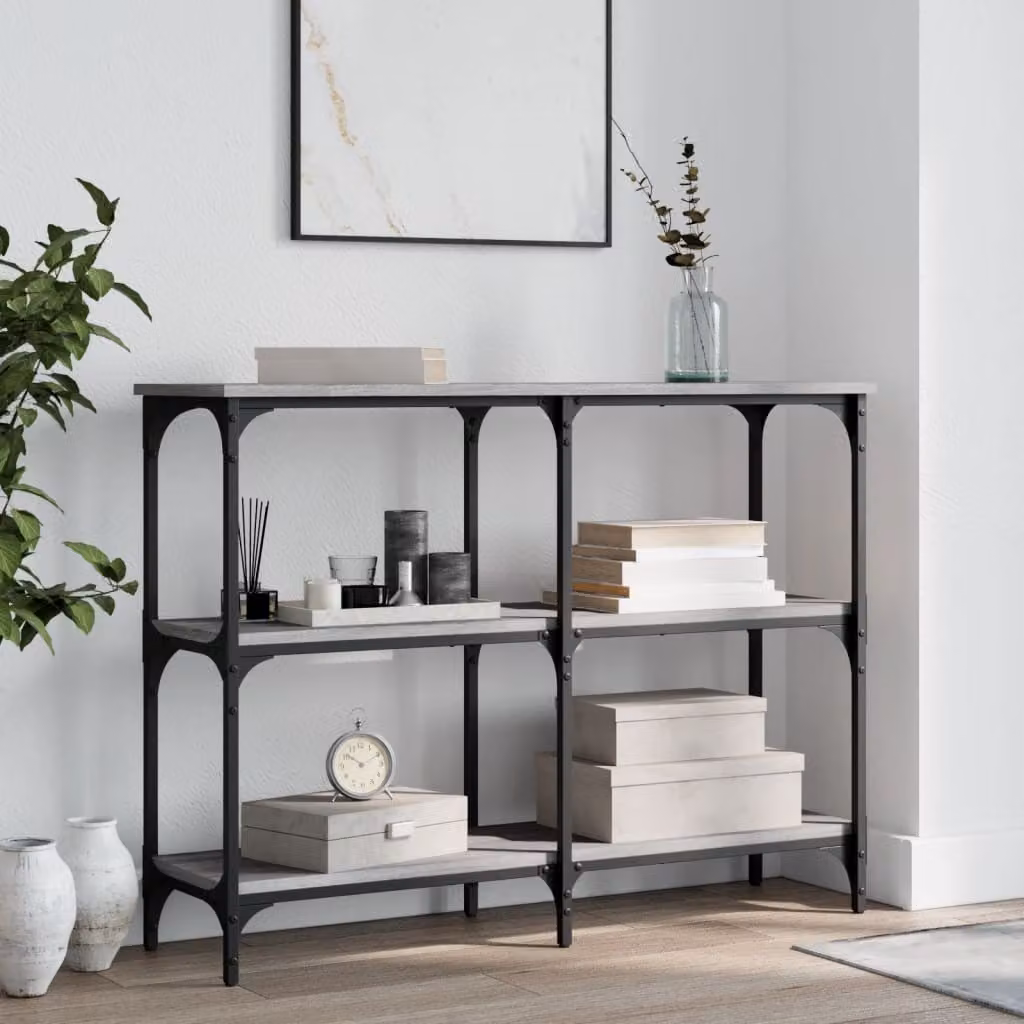 vidaXL Tavolo Consolle in Legno e Metallo Grigio, L 100 x P 29 x H 75 cm