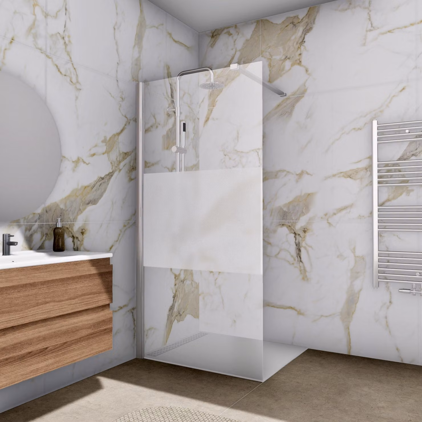 Doccia walk-in, parete doccia scorrevole, divisorio doccia in vetro, pannello doccia, parete divisoria in vetro, parete in vetro con rivestimento nanotecnologico