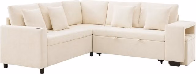 Divano angolare convertibile Chicfurn beige con vano contenitore, ricarica USB e cuscini inclusi, L 220 x P 86.5 x H 76 cm
