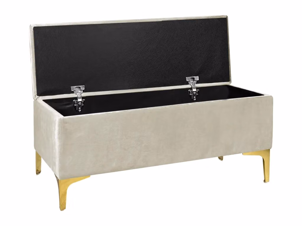 Panca Contenitore in Velluto Beige con Gambe in Metallo Dorato e Struttura in Legno Massello per Camera da Letto o Ingresso - Il Gruppone Passione Casa – 2