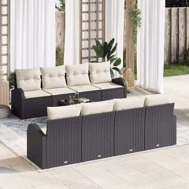 Set Divano da Giardino 9 pz Nero polyrattan 3345967