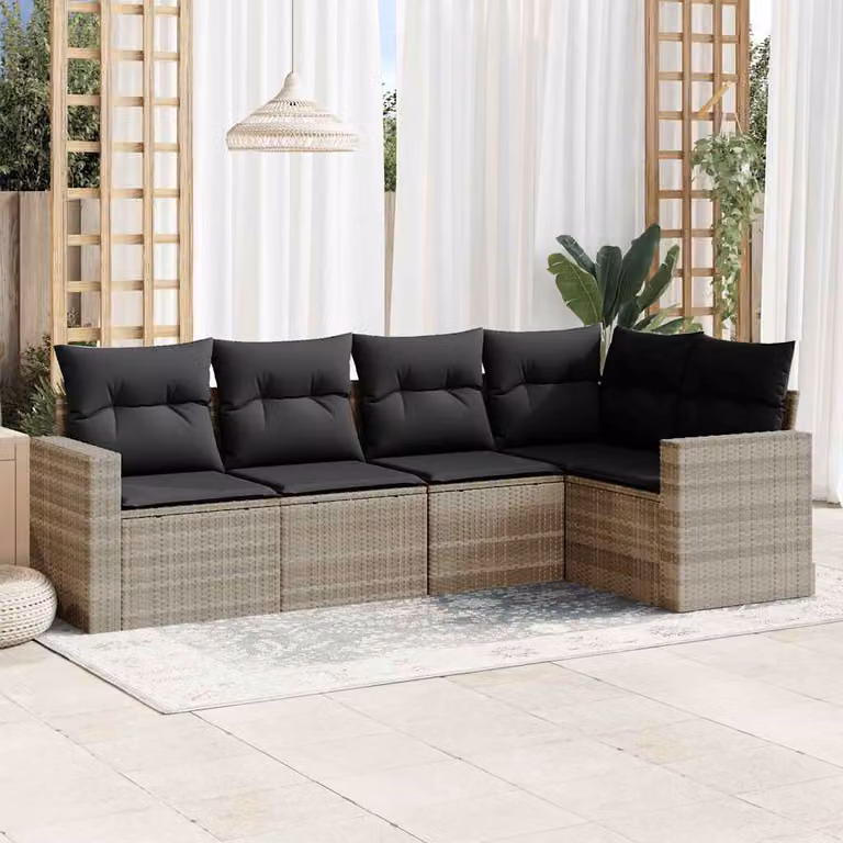 vidaXL Set Divano da Giardino a L in Polyrattan Grigio con Cuscini Imbottiti e Coperture Rimovibili