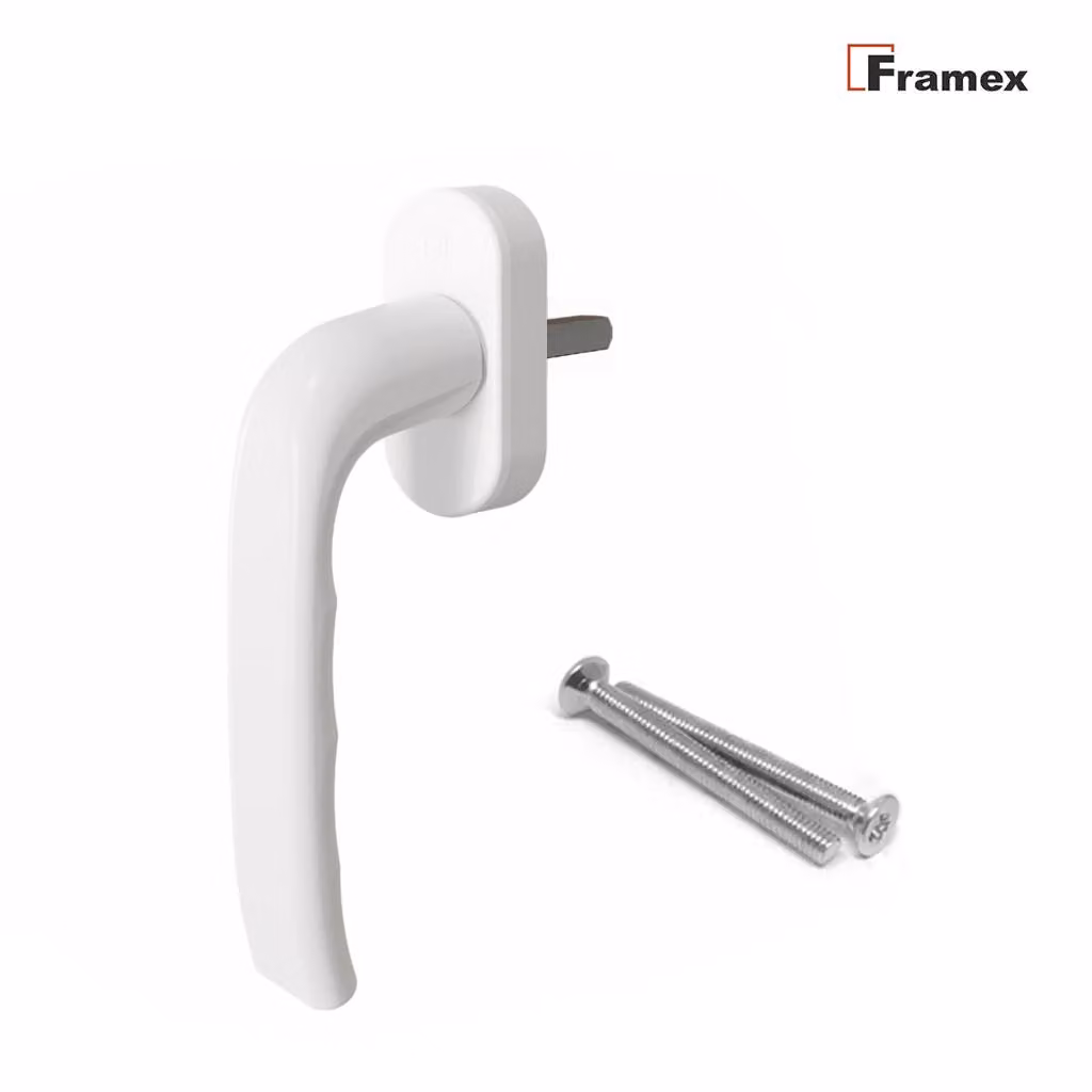 Maniglia per finestra in PVC bianco, interasse 43 mm, maniglia ergonomica per portafinestra esterna, maniglia per porta terrazza, maniglie per finestre bianche, Rasterolive, ferramenta per finestre