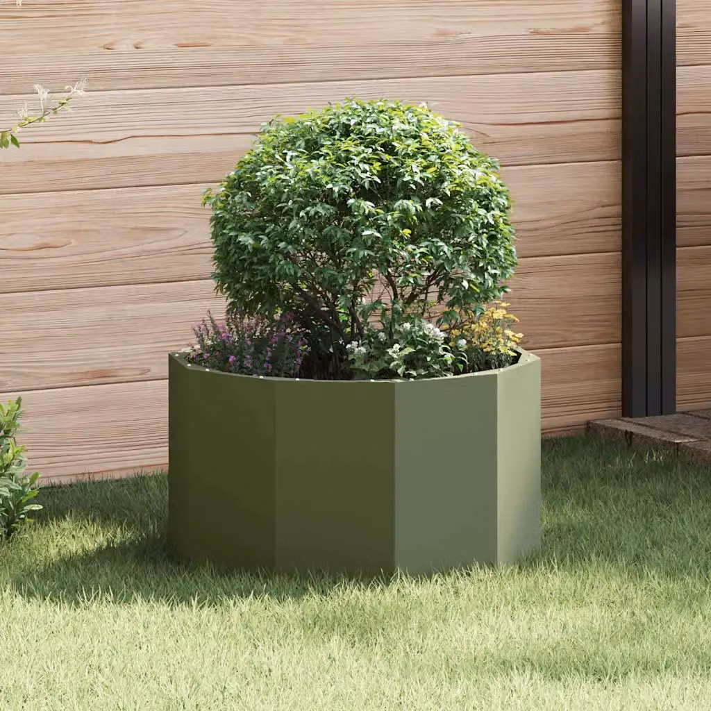 Fioriera vidaXL in acciaio verde oliva L: 60 cm, P: 60 cm, H: 35 cm