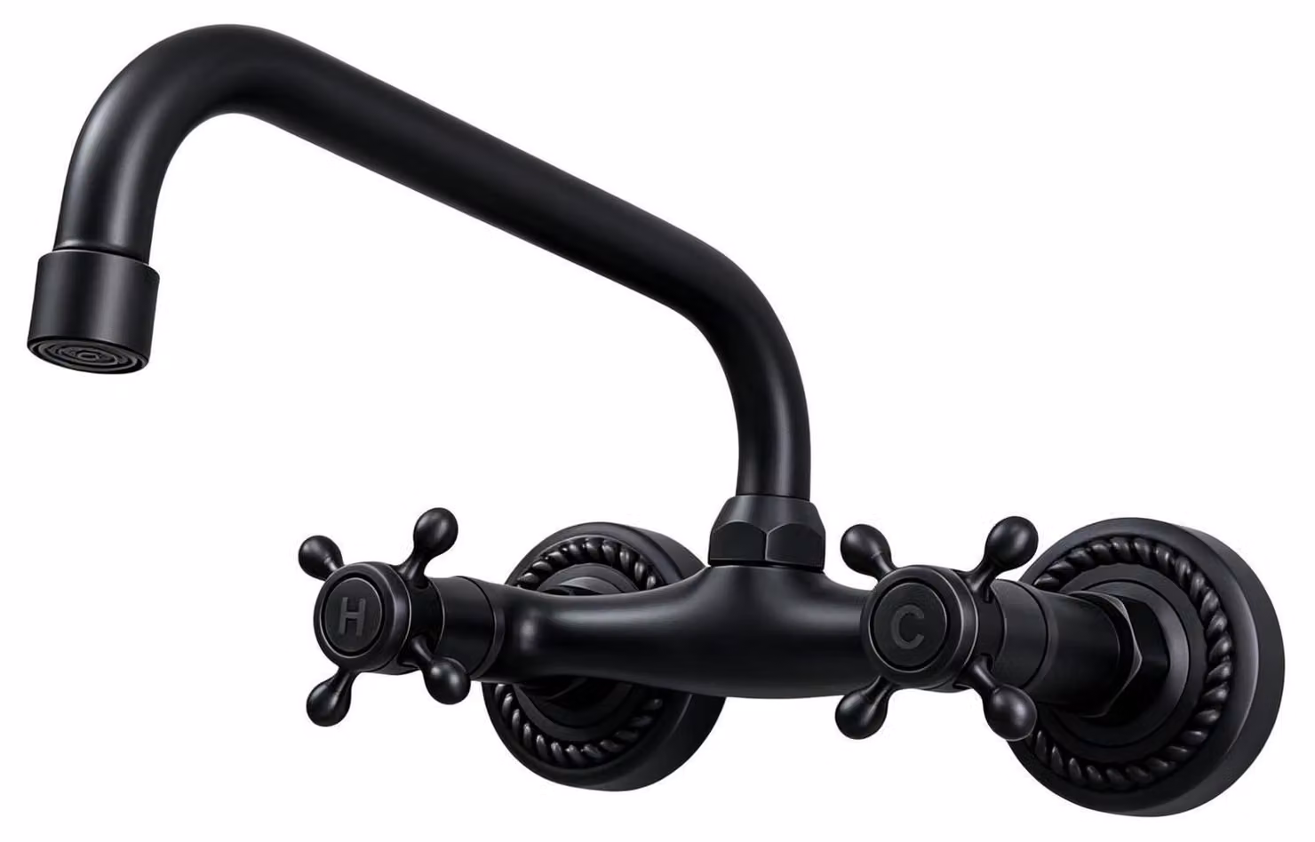 Miscelatore da cucina, montaggio a parete, nero, girevole a 180°, in ottone, 27 cm