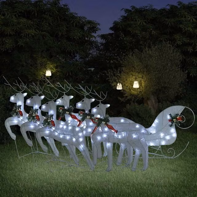 Decorazione Natalizia Esterna con Renne e Slitta vidaXL, 100 LED Bianco Freddo, in Metallo