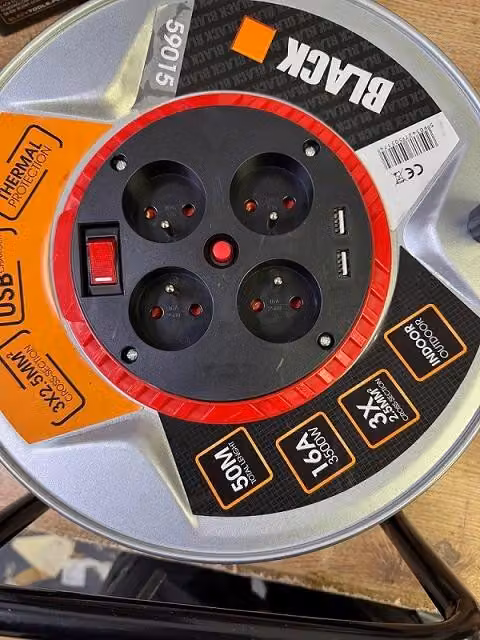 Prolunga elettrica a tamburo F-Elektro, 50 metri, 3x2,5mm, con porta USB, corpo in metallo