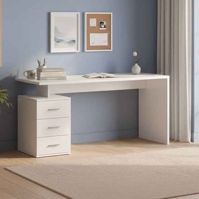 DMORA Scrivania da Computer Moderna Bianca Lucida L: 160 cm, P: 60 cm, H: 75 cm – 1
