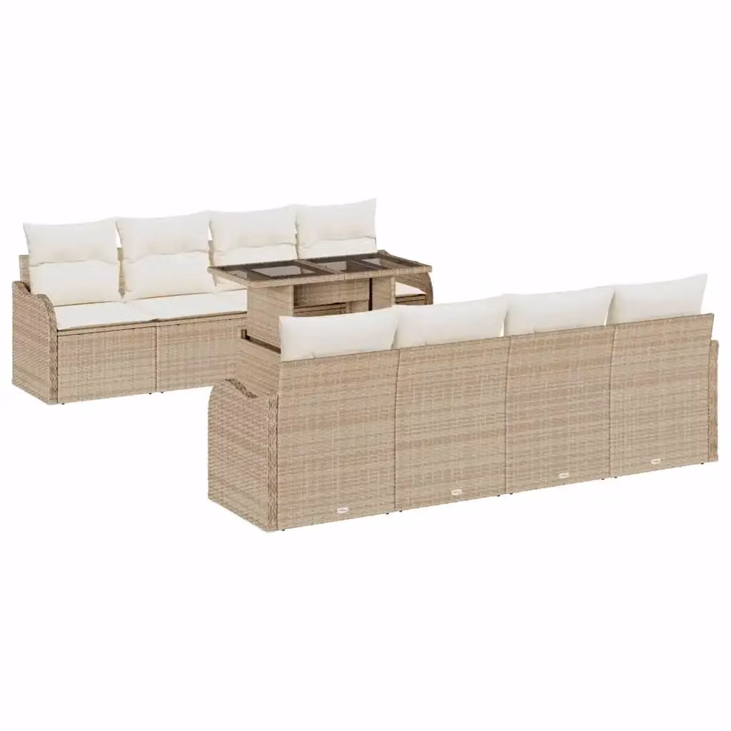 Set Divano da Giardino vidaXL a Forma a U in Polyrattan Beige con 7 Pezzi e Cuscini Rimovibili – 2