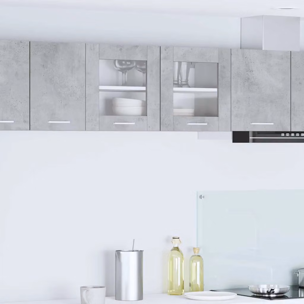 vidaXL Armadio pensile da cucina moderno con ante in vetro, Grigio e Bianco, L 80 x P 31 x H 40 cm