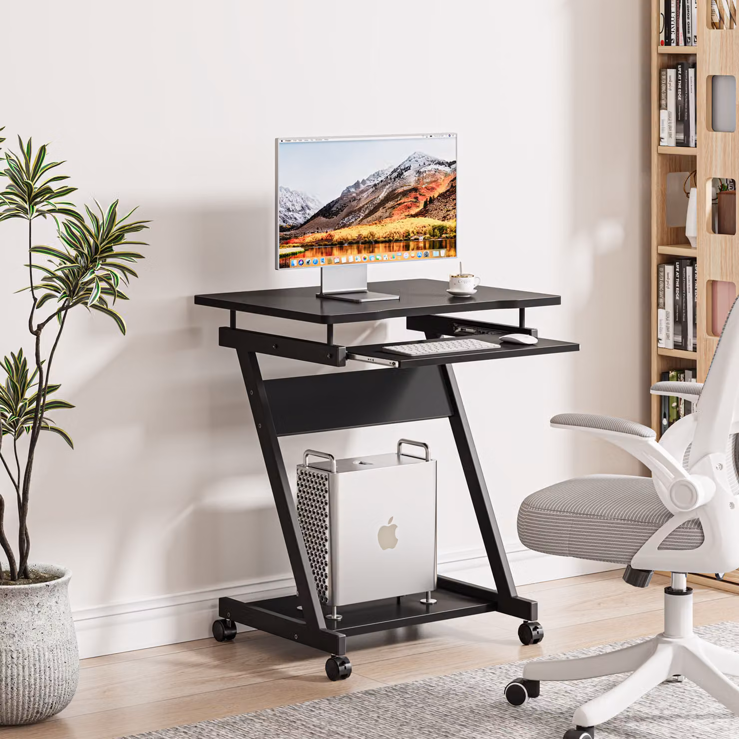 Scrivania Iropro scrivania per computer nera tavolo per PC con rotelle carrello per computer scrivania per ufficio 60x48x73cm