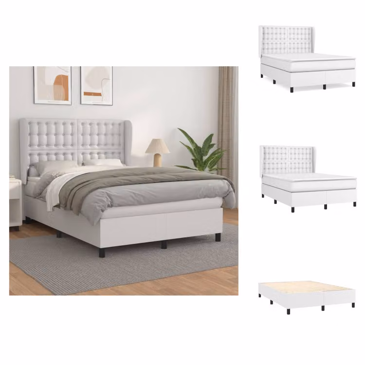 vidaXL Letto a molle con materasso bianco 140x200 cm in Pelle finta - Letti & strutture letto