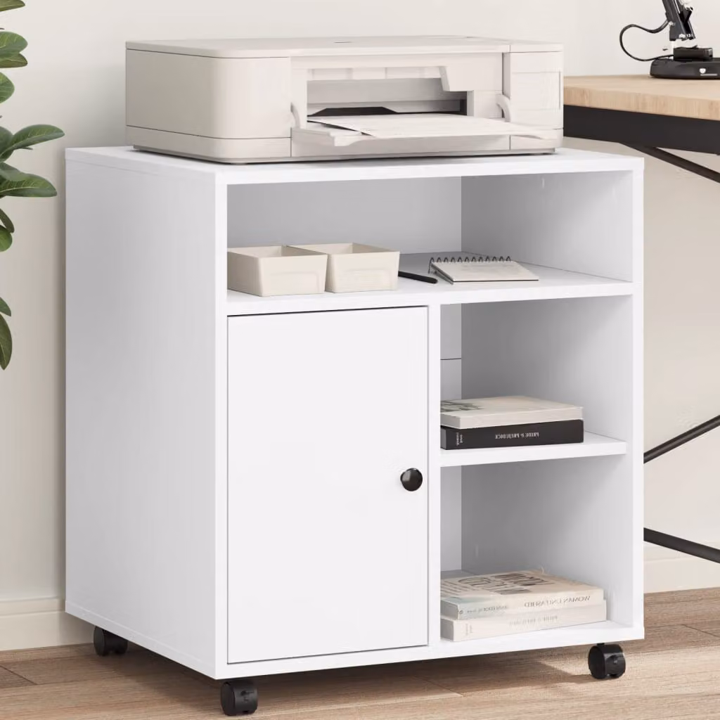 vidaXL Supporto per Stampante con Ruote Bianco L: 60 cm, P: 50 cm, H: 67 cm