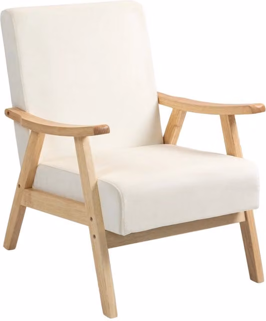 Poltrona imbottita Minimal in tessuto beige con gambe in legno di gomma L/P/H: 70 x 85 x 100 cm