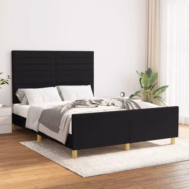 Giroletto vidaXL in tessuto nero con struttura in legno e doghe, L/P/H: 140 x 200 x 128 cm