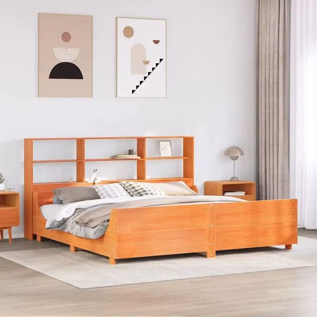 Letto Libreria senza Materasso Marrone Cera 200x200 cm Legno 3323796