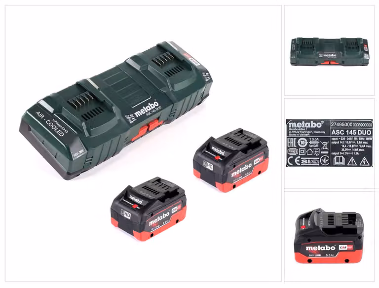 Set base Metabo: 2x batterie LIHD 5,5Ah + caricatore doppio ASC 145 DUO