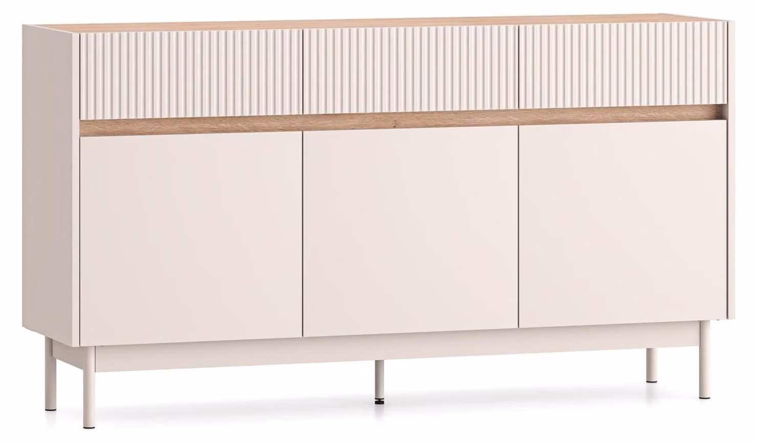 Selsey Dunea – Credenza a 3 ante con 3 cassetti, grigio cashmere/effetto legno di quercia, 154 cm