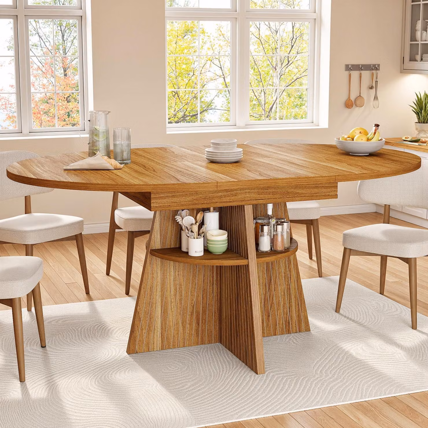 Tavolo da pranzo allungabile per 4-8 persone, con spazio contenitivo