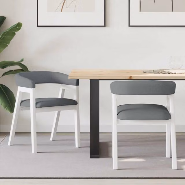 Set di 2 sedie da pranzo moderne vidaXL in legno di gomma con seduta in tessuto, colore bianco e grigio