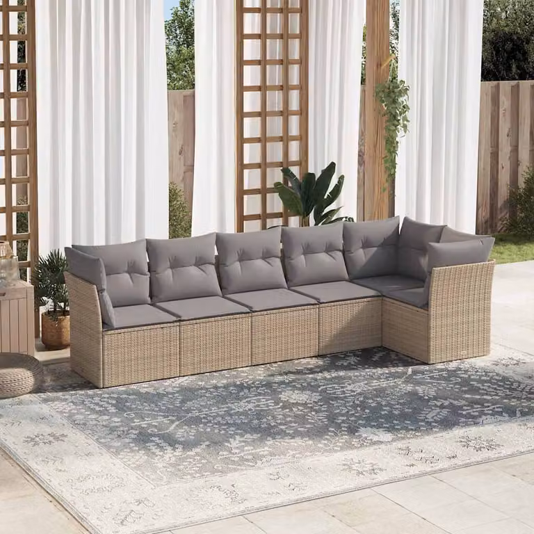 vidaXL Set Divano da Giardino a L da 6 Posti con Cuscini Beige e Struttura in Metallo e Polyrattan