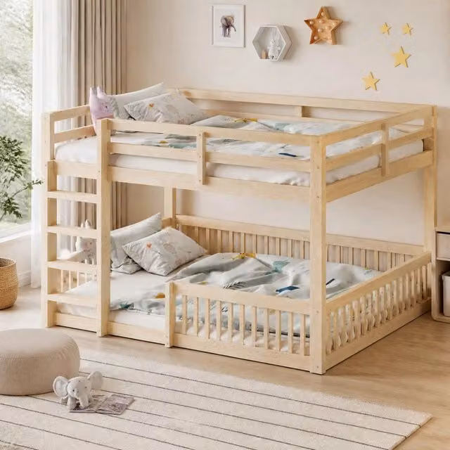 Letto a castello 160x200 cm con sponde; pino e MDF; naturale