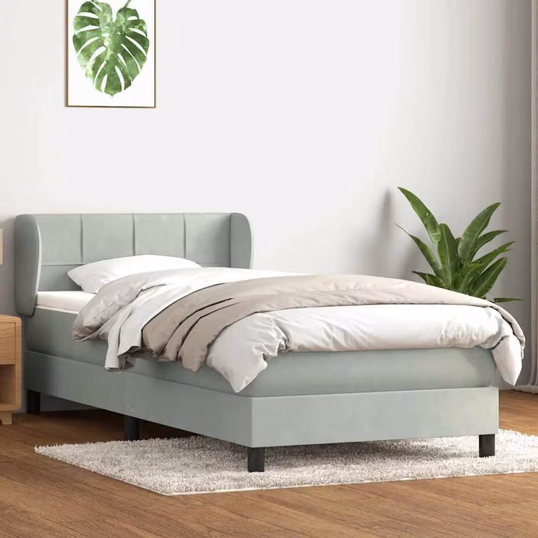 vidaXL Giroletto a Molle Ibrido con Materasso in Velluto Grigio e Bianco L: 83 cm, P: 213 cm